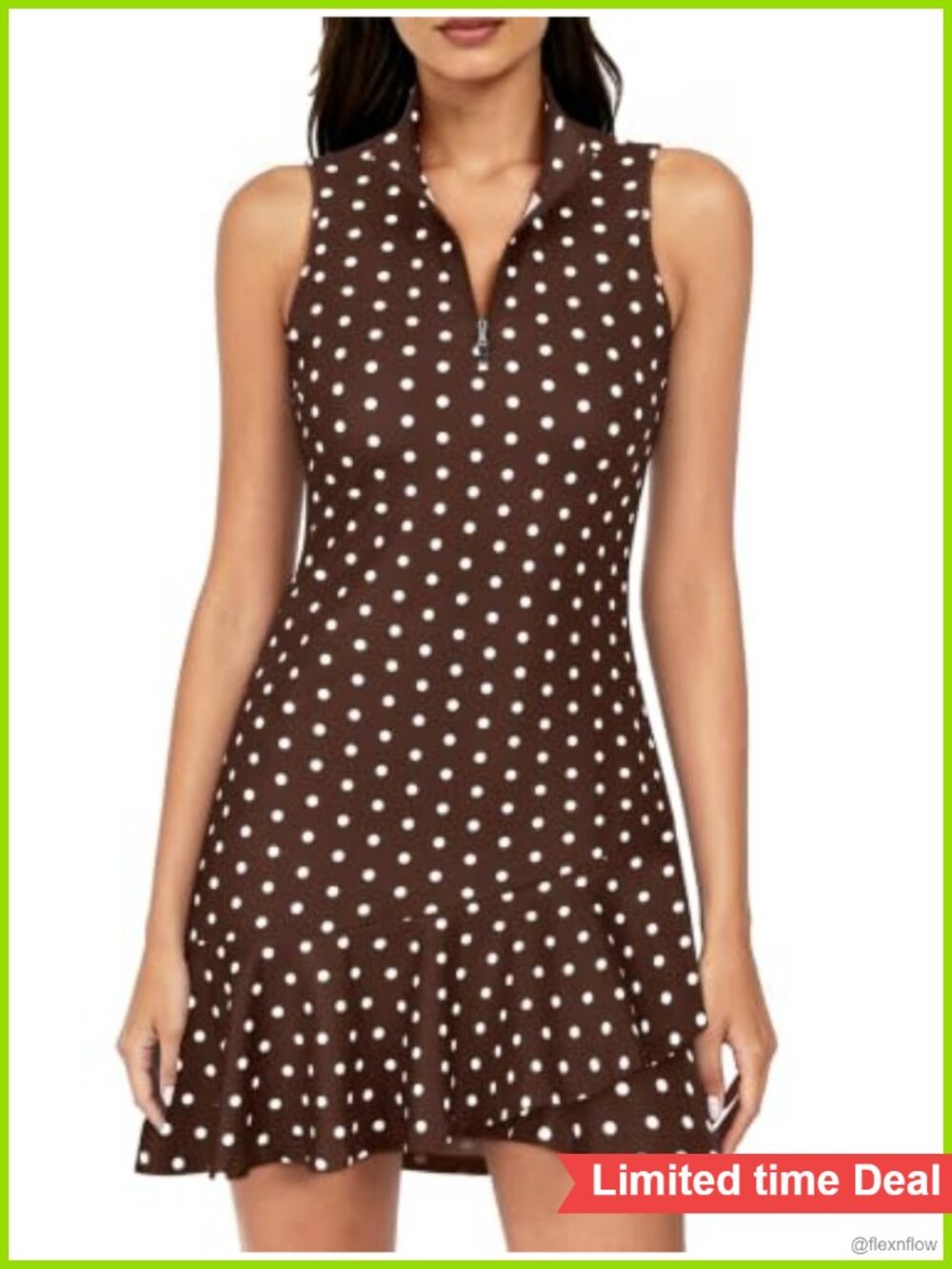 Womens Sleeveless Zip Up Golf Tennis Dress Ruffle Athletic Fit & Flare
